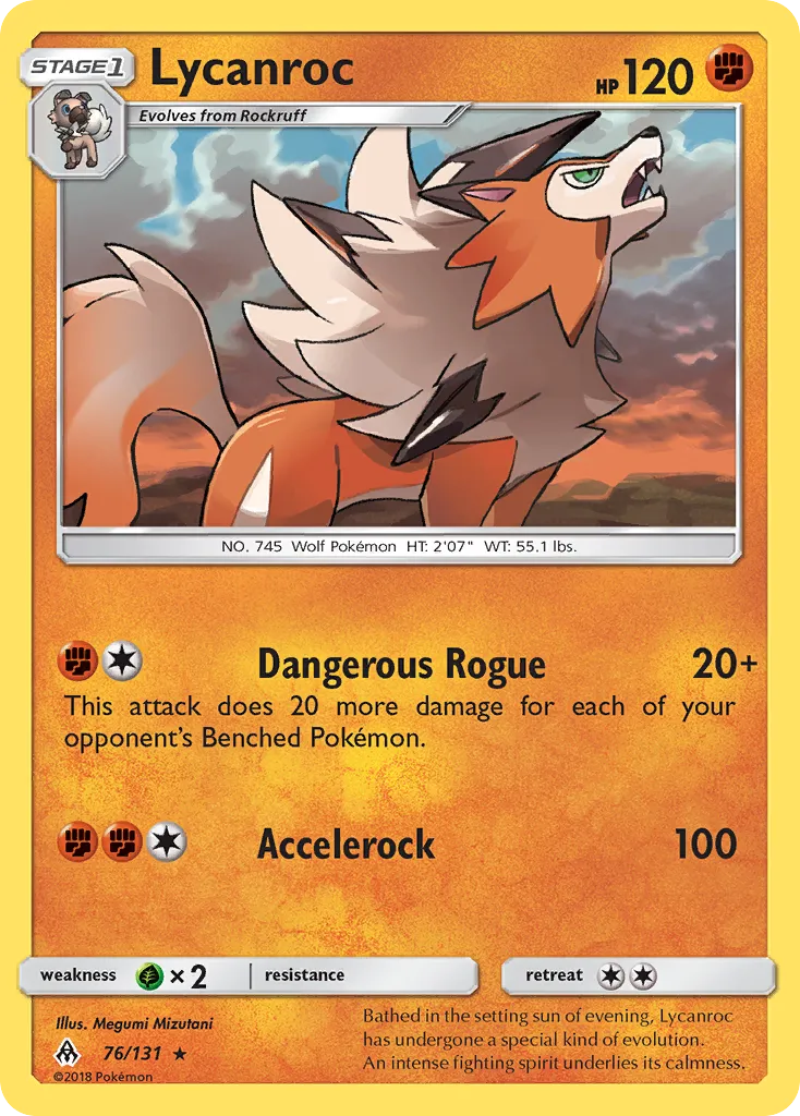 2018 Forbidden Light Lycanroc Rare #076/131 Rare card image