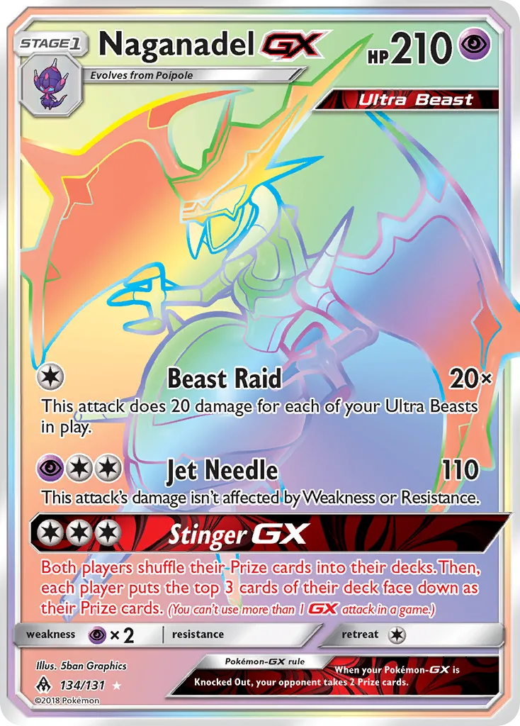2018 Forbidden Light Naganadel-GX #134/131 Rare Rainbow card image