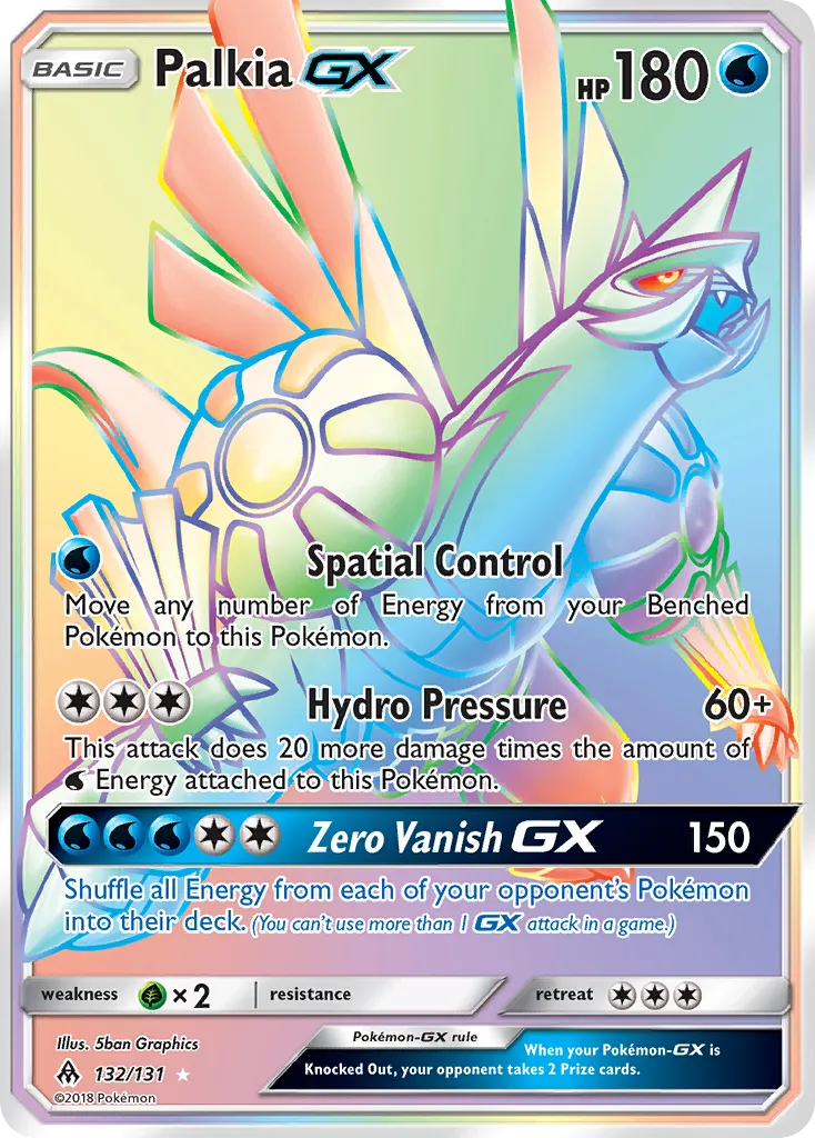 2018 Forbidden Light Palkia-GX #132/131 Rare Rainbow card image