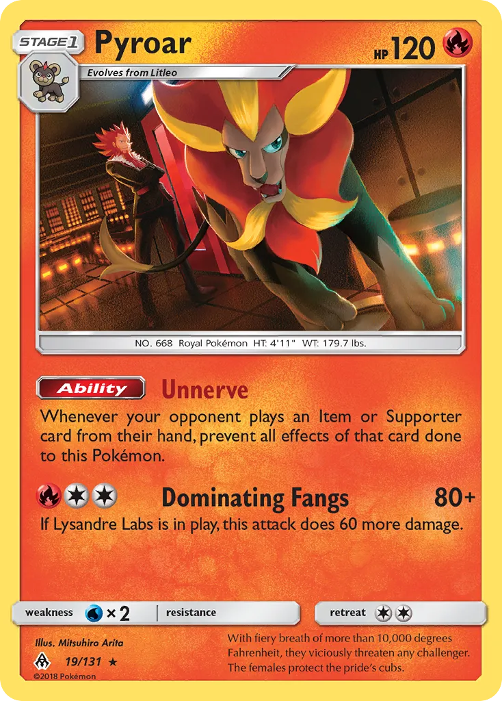 2018 Forbidden Light Pyroar Rare Holo #019/131 Rare Holo card image