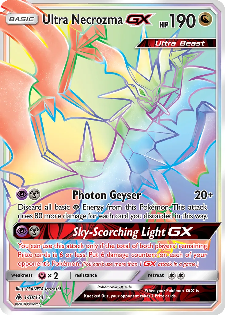 2018 Forbidden Light Ultra Necrozma-GX #140/131 Rare Rainbow card image