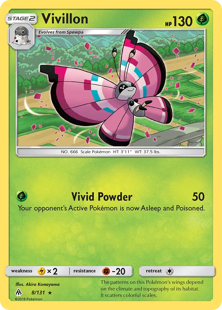 2018 Forbidden Light Vivillon Rare #008/131 Rare card image