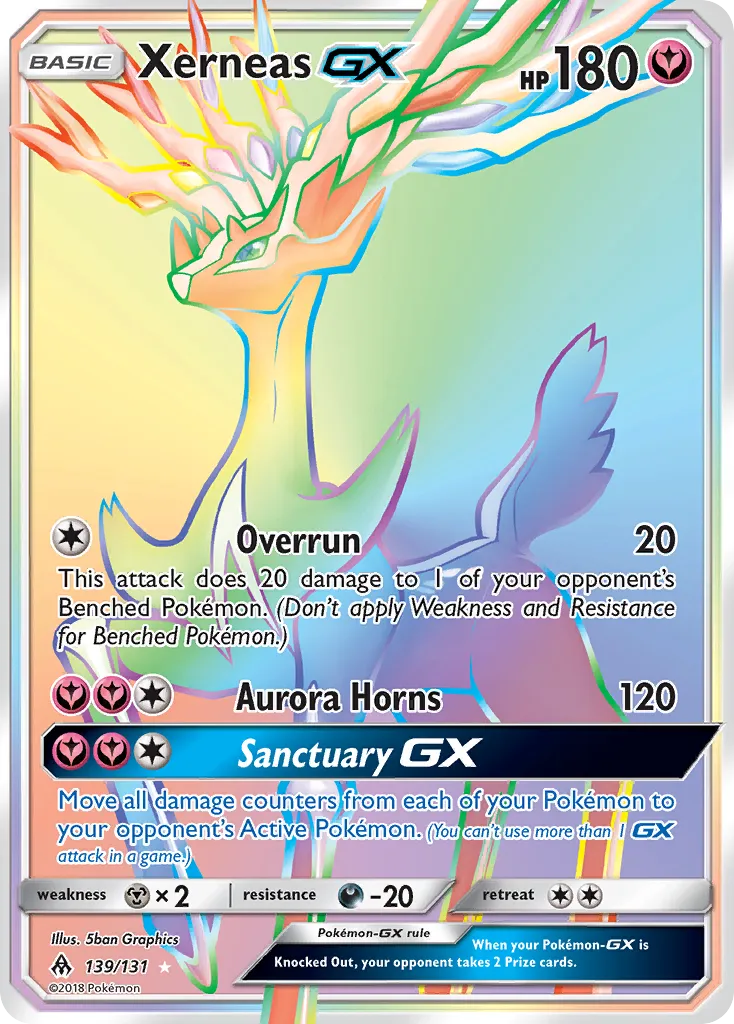 2018 Forbidden Light Xerneas-GX #139/131 Rare Rainbow card image