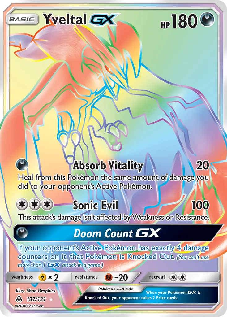 2018 Forbidden Light Yveltal-GX #124/131 Rare Ultra card image