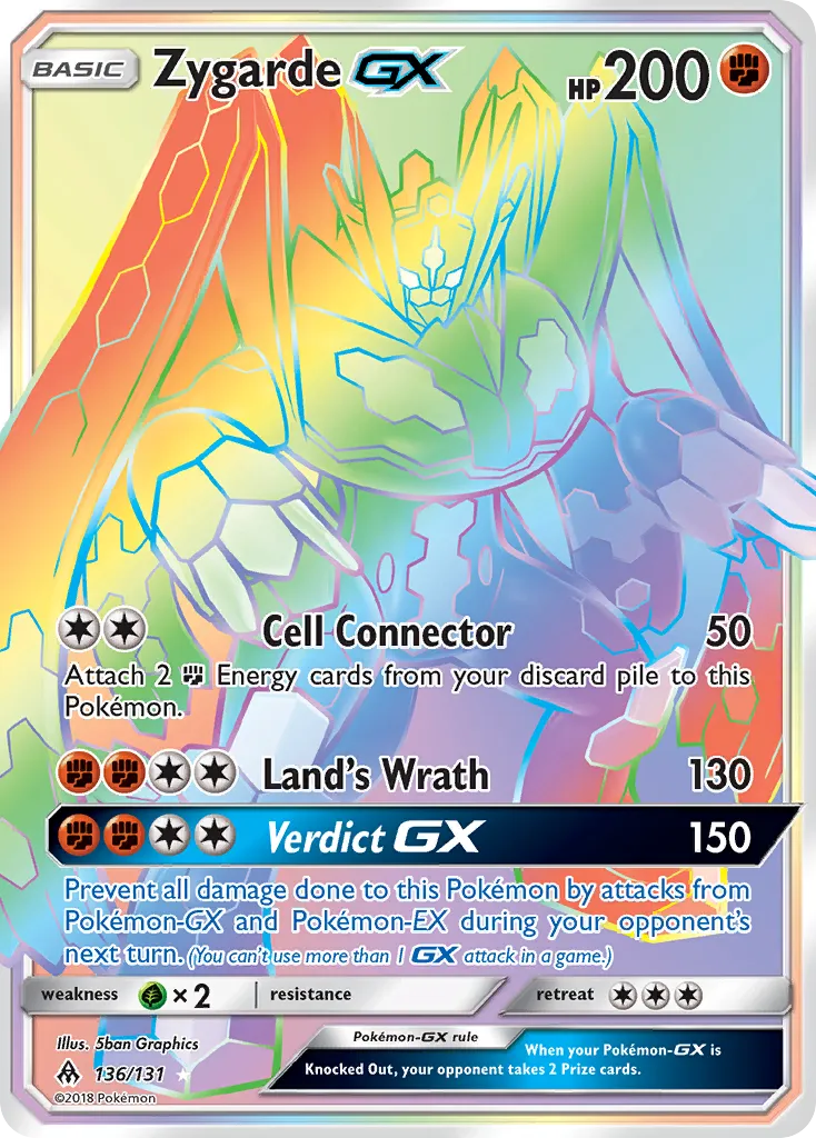 2018 Forbidden Light Zygarde-GX #136/131 Rare Rainbow card image