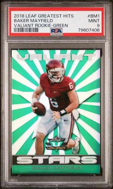 2018 Leaf Baker Mayfield Greatest Hits Valiant Green #BM1 card image