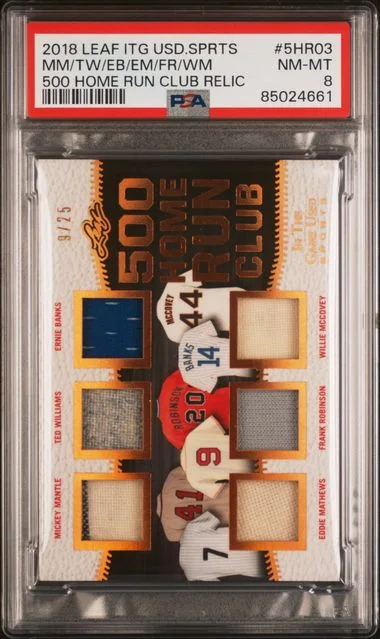 2018 Leaf E.Mathews/E.Banks/F.Robinson/M.Mantle/T.Williams/W.Mccovey Game-Used In The Game Used Sports 500 Home Run Club Relic #5HR03 card image