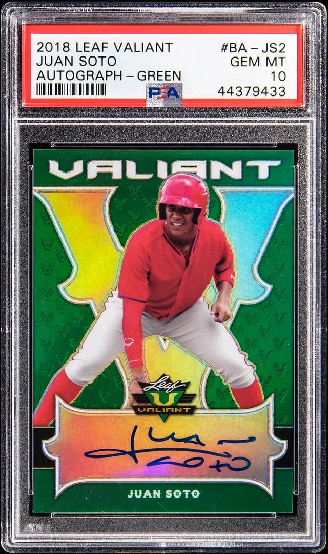 2018 Leaf Juan Soto Valiant Autograph Green #BA-JS2 card image