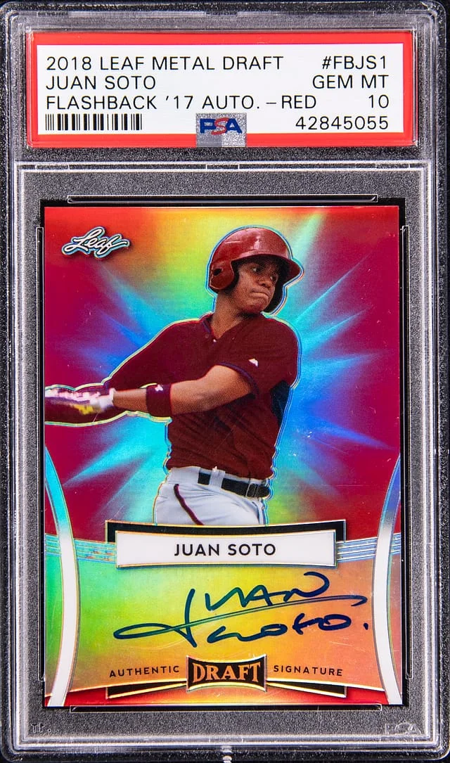 2018 Leaf Metal Juan Soto Draft Flashback '17 Autograph Red #FB-JS1 card image