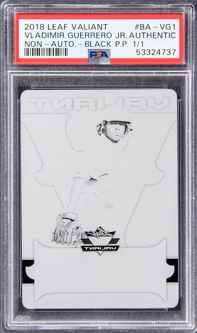 2018 Leaf Valiant Non-Autograph Black Printing Plate Vladimir Guerrero Jr, #no-number card image