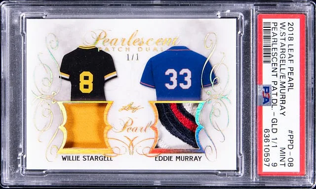 2018 Leaf Willie Stargell/Eddie Murray Pearl Pearlescent Patch Dual Gold #PPD-08 card image