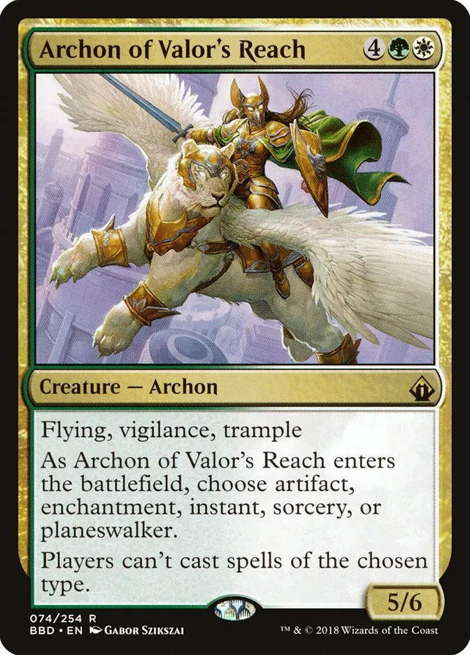 2018 Battlebond Archon of Valor's Reach #74 rare card image