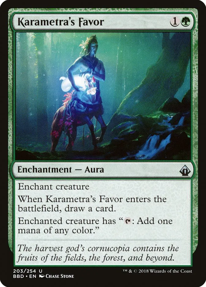 2018 Battlebond Karametra's Favor #203 uncommon card image