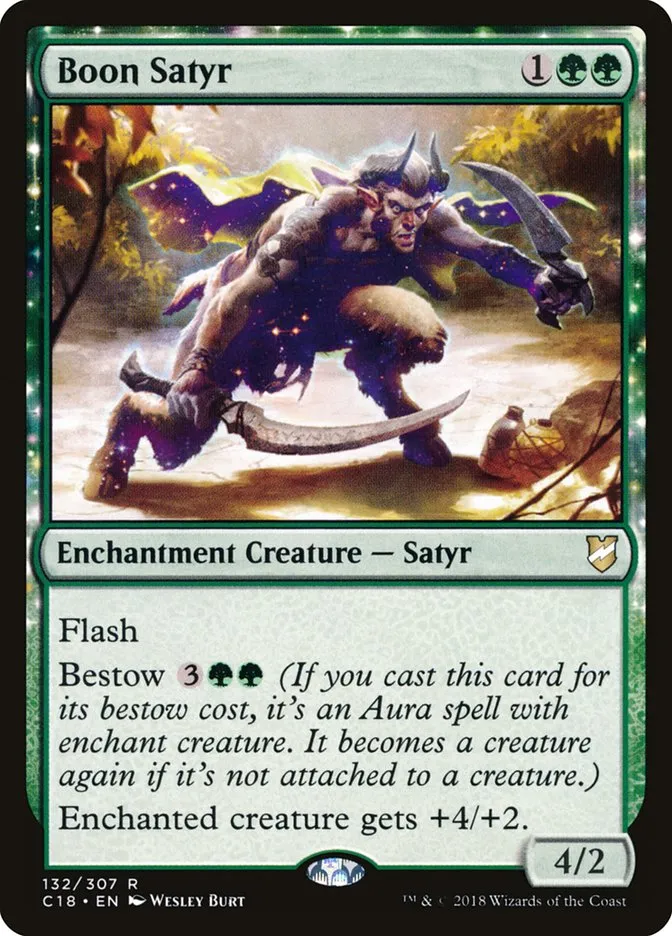 2018 Commander 2018 Boon Satyr rare #132 rare card image