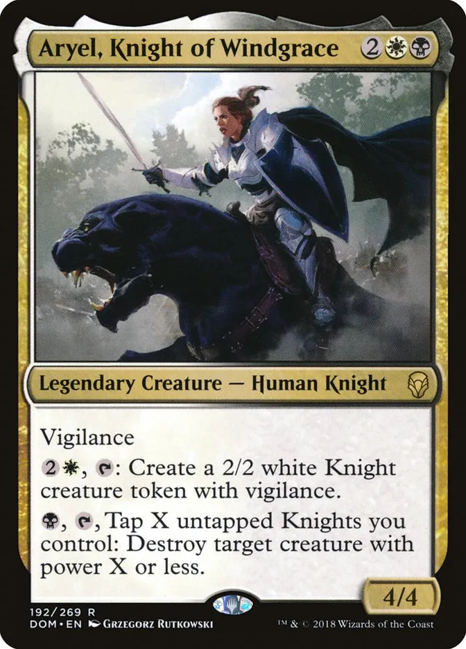 2018 Dominaria Aryel, Knight of Windgrace #192 rare card image