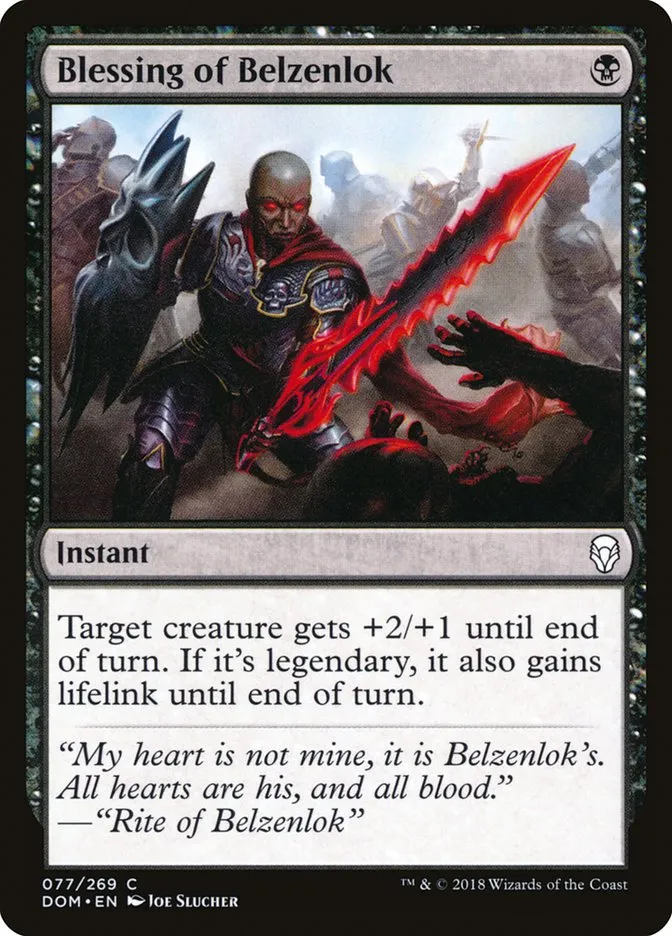 2018 Dominaria Blessing of Belzenlok #77 common card image