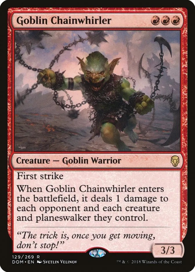 2018 Dominaria Goblin Chainwhirler [Foil] rare #129 rare card image