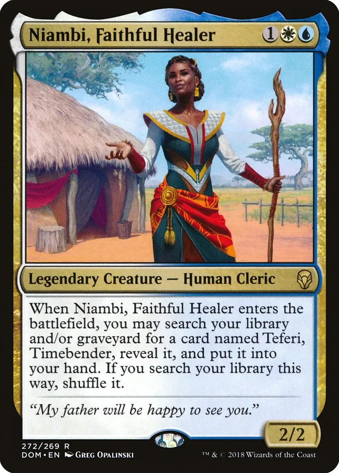 2018 Dominaria Niambi, Faithful Healer #272 rare card image