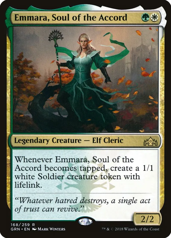 2018 Guilds of Ravnica Emmara, Soul of the Accord rare #168 rare card image