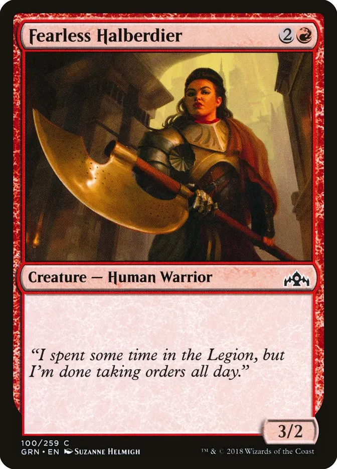 2018 Guilds of Ravnica Fearless Halberdier common #100 common card image