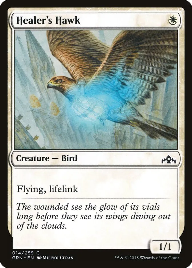 2018 Guilds of Ravnica Healer's Hawk common #14 common card image