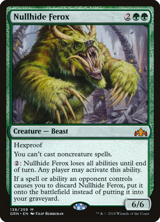 2018 Guilds of Ravnica Nullhide Ferox #138 mythic card image