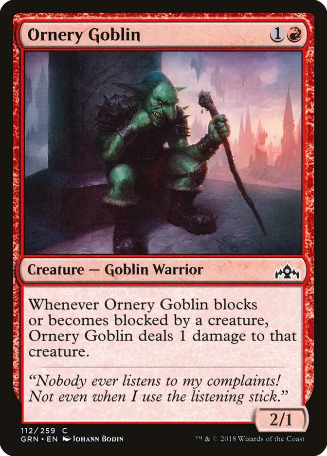 2018 Guilds of Ravnica Ornery Goblin common #112 common card image