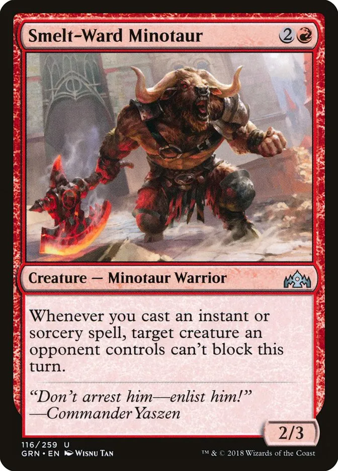 2018 Guilds of Ravnica Smelt-Ward Minotaur uncommon #116 uncommon card image