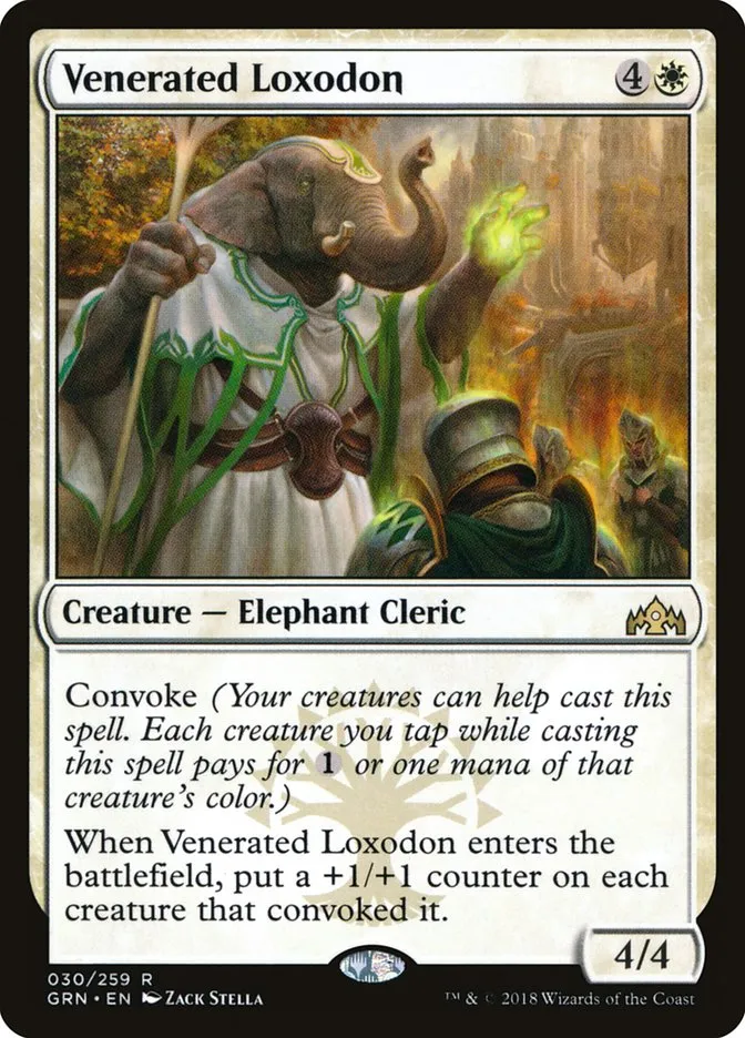 2018 Guilds of Ravnica Venerated Loxodon rare #30 rare card image