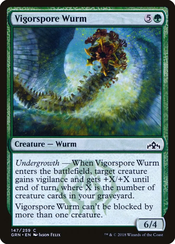 2018 Guilds of Ravnica Vigorspore Wurm common #147 common card image