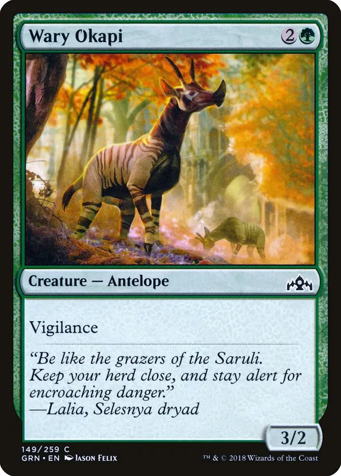 2018 Guilds of Ravnica Wary Okapi #149 common card image