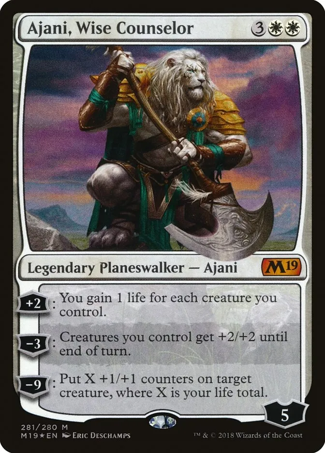 2018 Core Set 2019 Ajani, Wise Counselor [Foil] mythic #281 mythic card image
