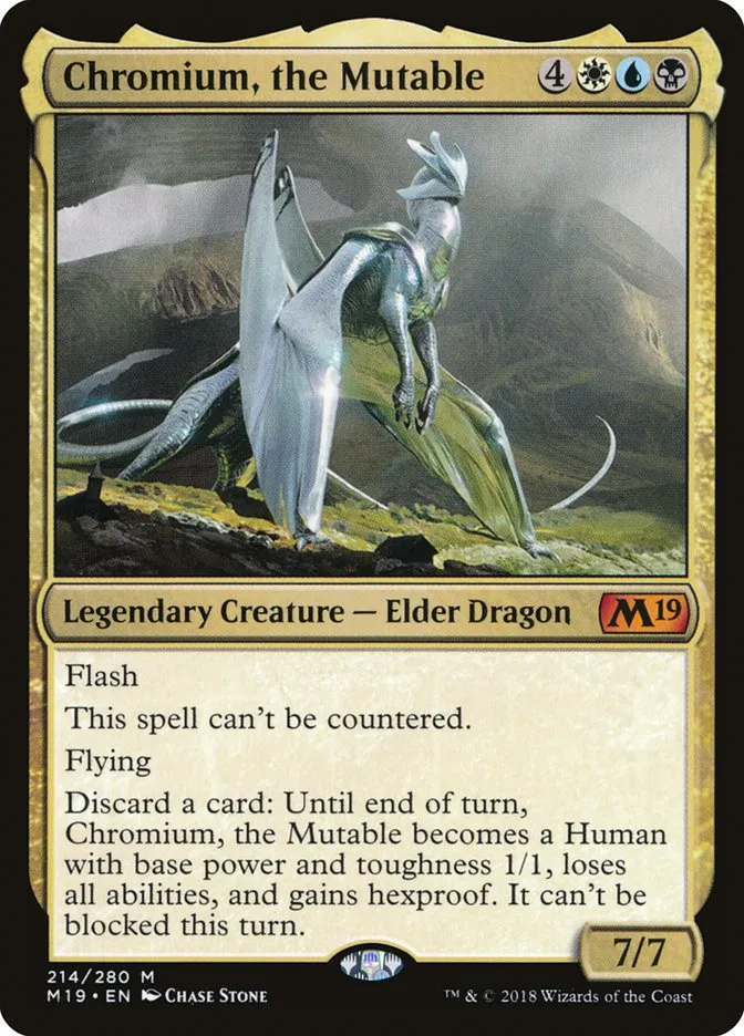 2018 Core Set 2019 Chromium, the Mutable mythic #214 mythic card image