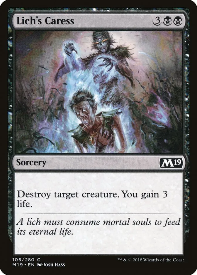 2018 Core Set 2019 Lich's Caress common #105 common card image