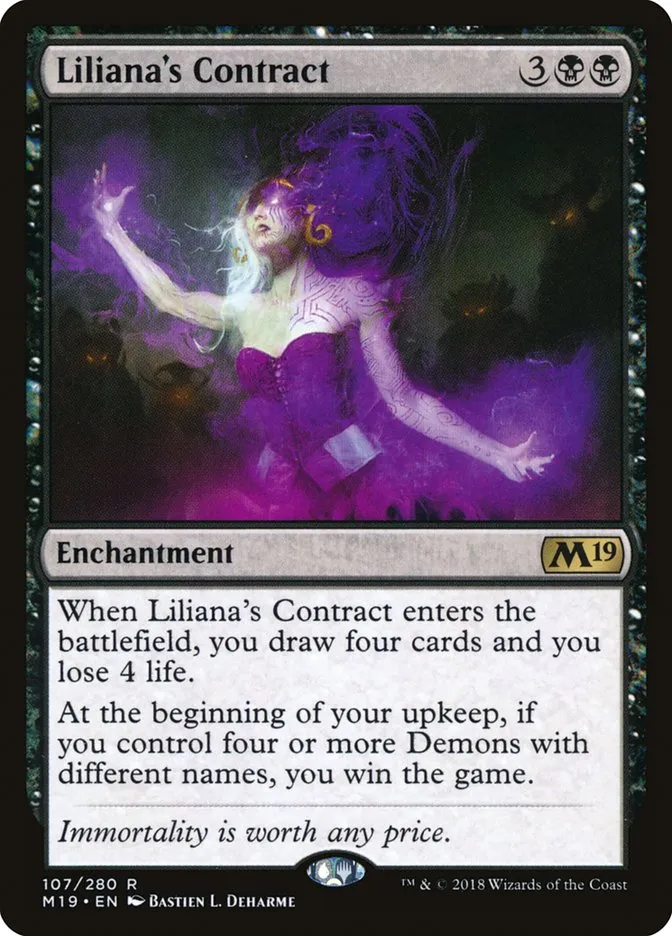 2018 Core Set 2019 Liliana's Contract [Foil] rare #107 rare card image