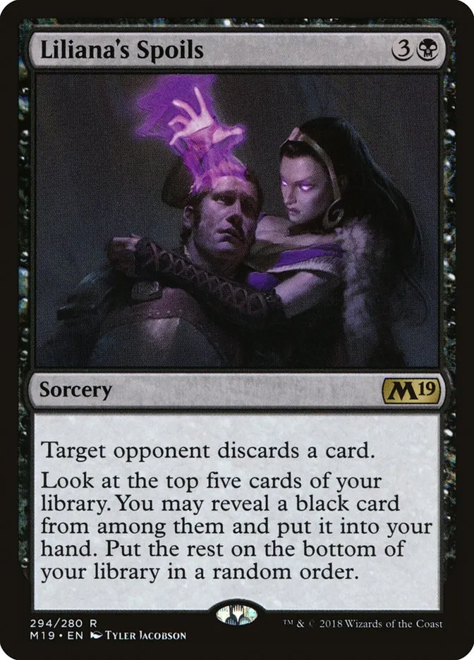 2018 Core Set 2019 Liliana's Spoils #294 rare card image