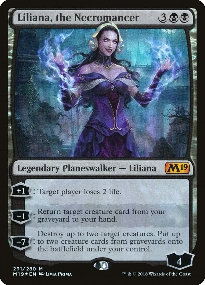 2018 Core Set 2019 Liliana, the Necromancer [Foil] mythic #291 mythic card image