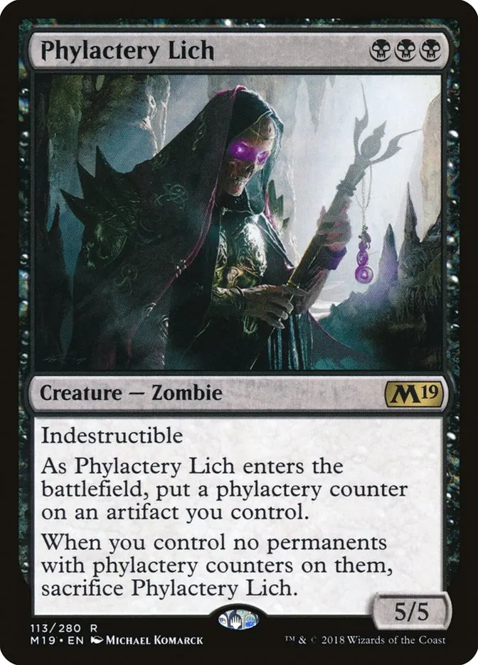 2018 Core Set 2019 Phylactery Lich #113 rare card image