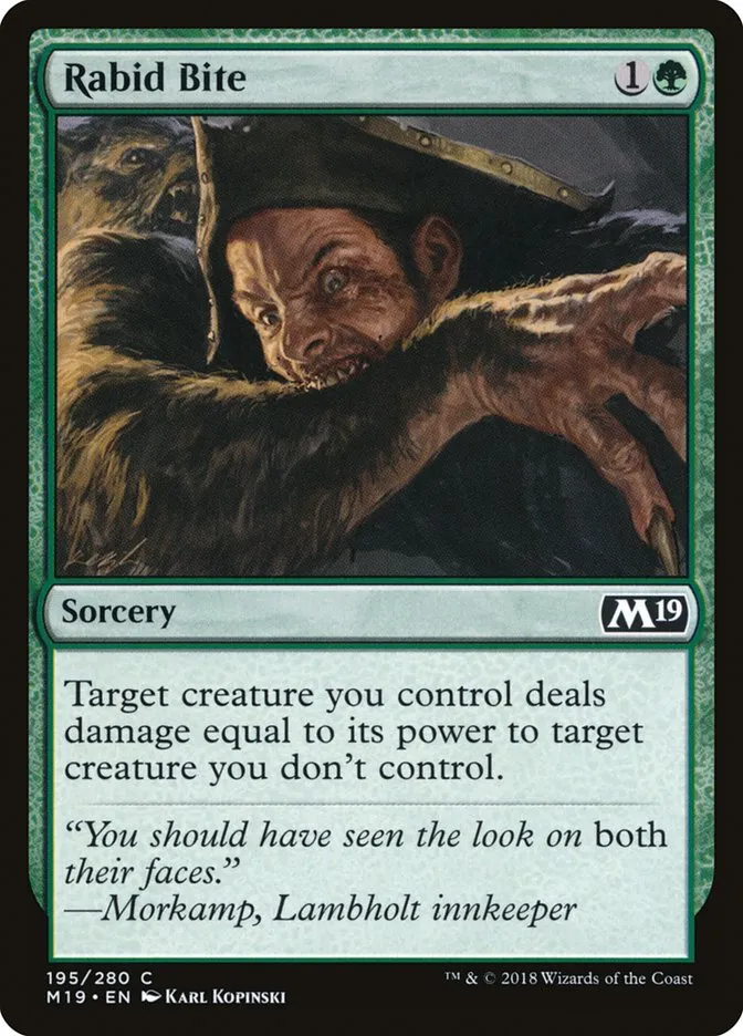 2018 Core Set 2019 Rabid Bite common #195 common card image
