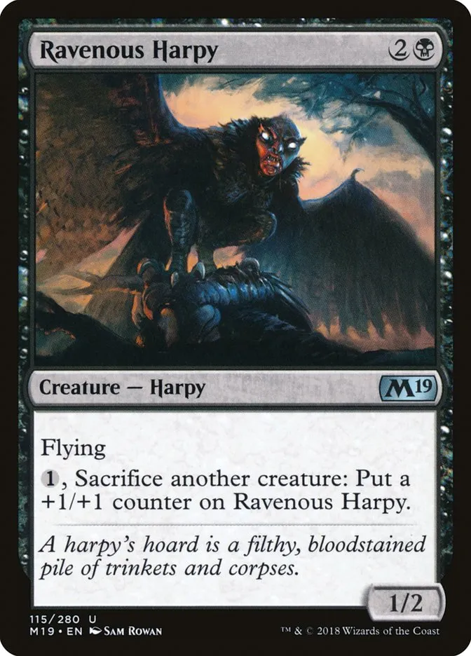 2018 Core Set 2019 Ravenous Harpy #115 uncommon card image