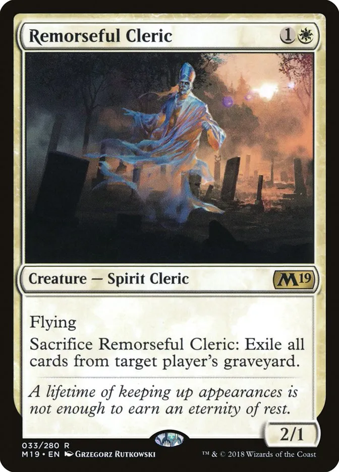 2018 Core Set 2019 Remorseful Cleric #33 rare card image