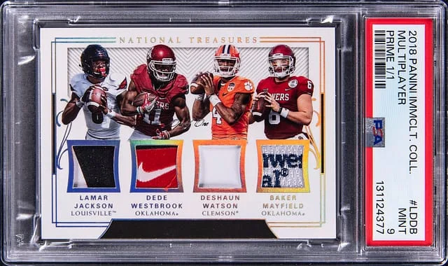 2018 National Treasures Jackson/Westbrook/Watson/Mayfield Collegiate Prime #TQ-LDDB card image