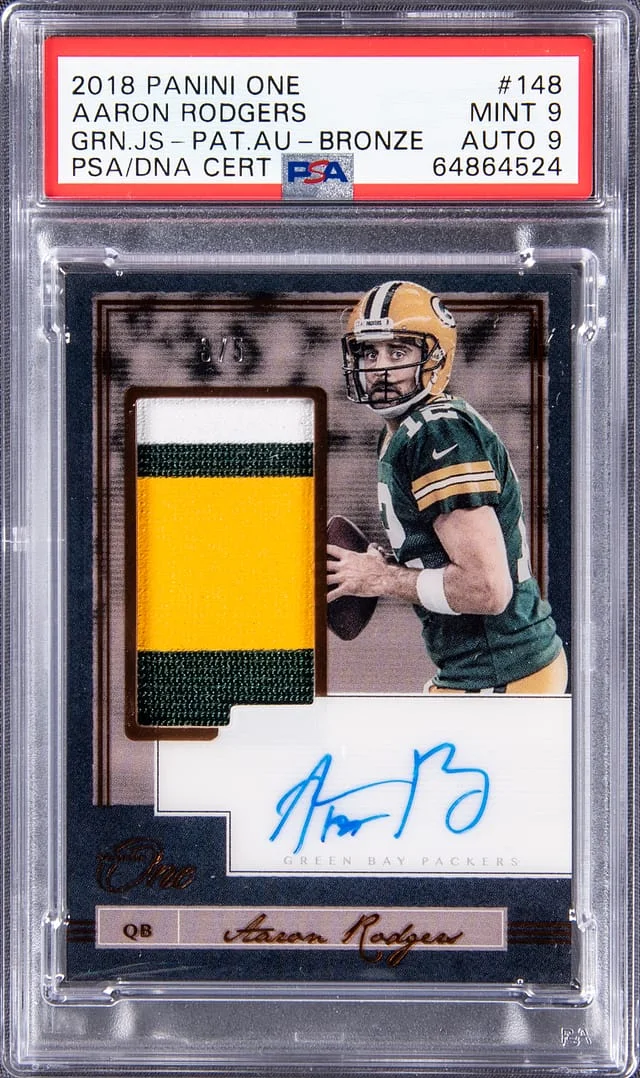 2018 Panini Aaron Rodgers One Patch Autographs Variation Bronze #148 card image