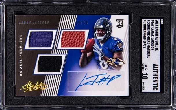 2018 Panini Absolute Lamar Jackson Premiere Material Autographed #167 card image