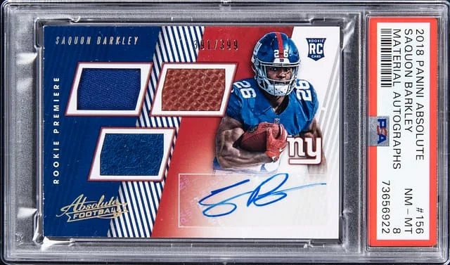 2018 Panini Absolute Saquon Barkley Premiere Materials Autograph #156 card image