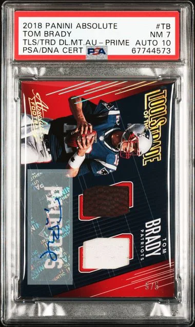 2018 Panini Absolute Tom Brady Tools Of The Trade Dual Material Autograph Prime #STD-TB card image