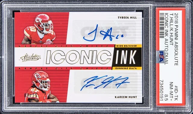 2018 Panini Absolute Tyreek Hill/Kareem Hunt Iconic Ink Autograph Dual #ID-TK card image
