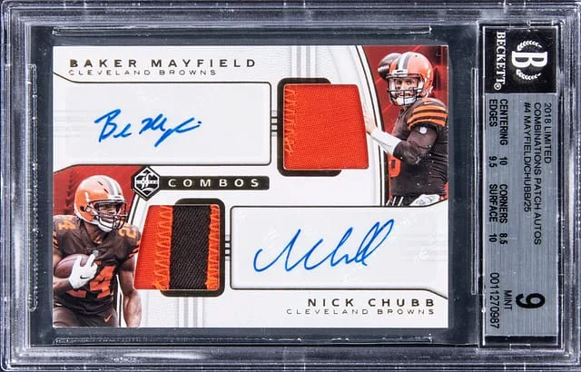 2018 Panini Baker Mayfield/Nick Chubb Dual Limited Combinations Patch Autographs #DPA-BN card image