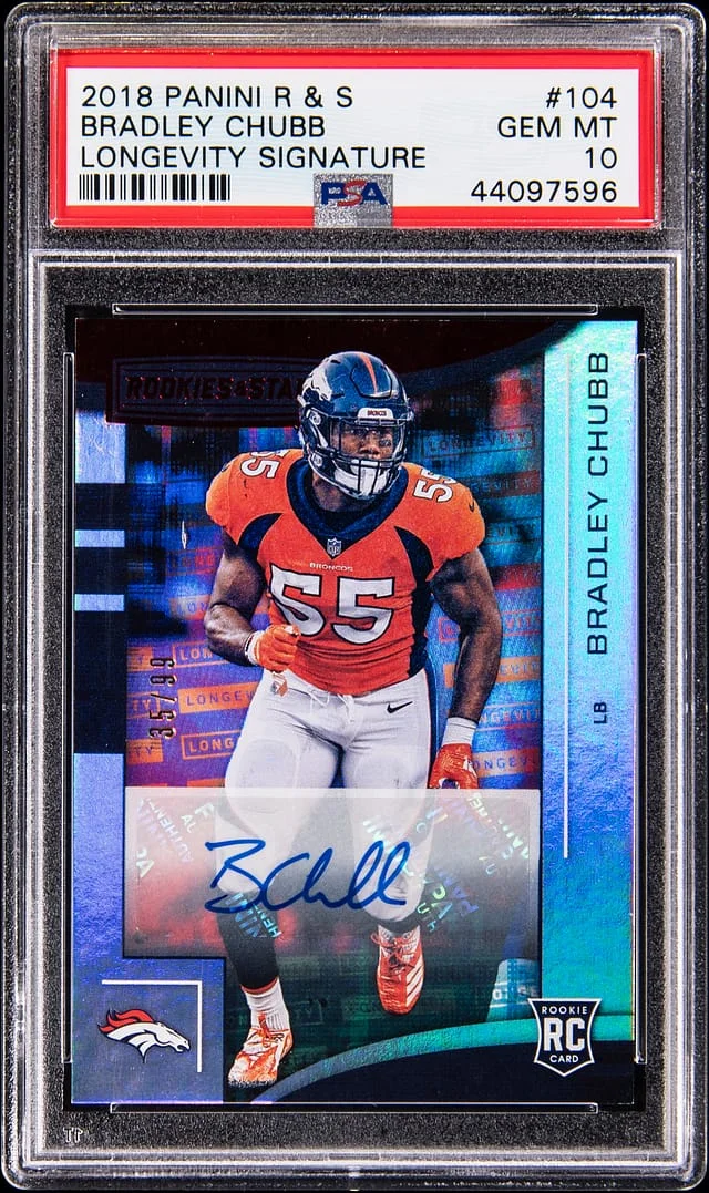 2018 Panini Bradley Chubb Rookies & Stars Longevity Signature #104 card image