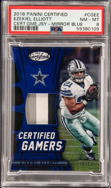 2018 Panini Certified Ezekiel Elliott Certified Gamers Jersey Mirror Blue #CG-EE card image